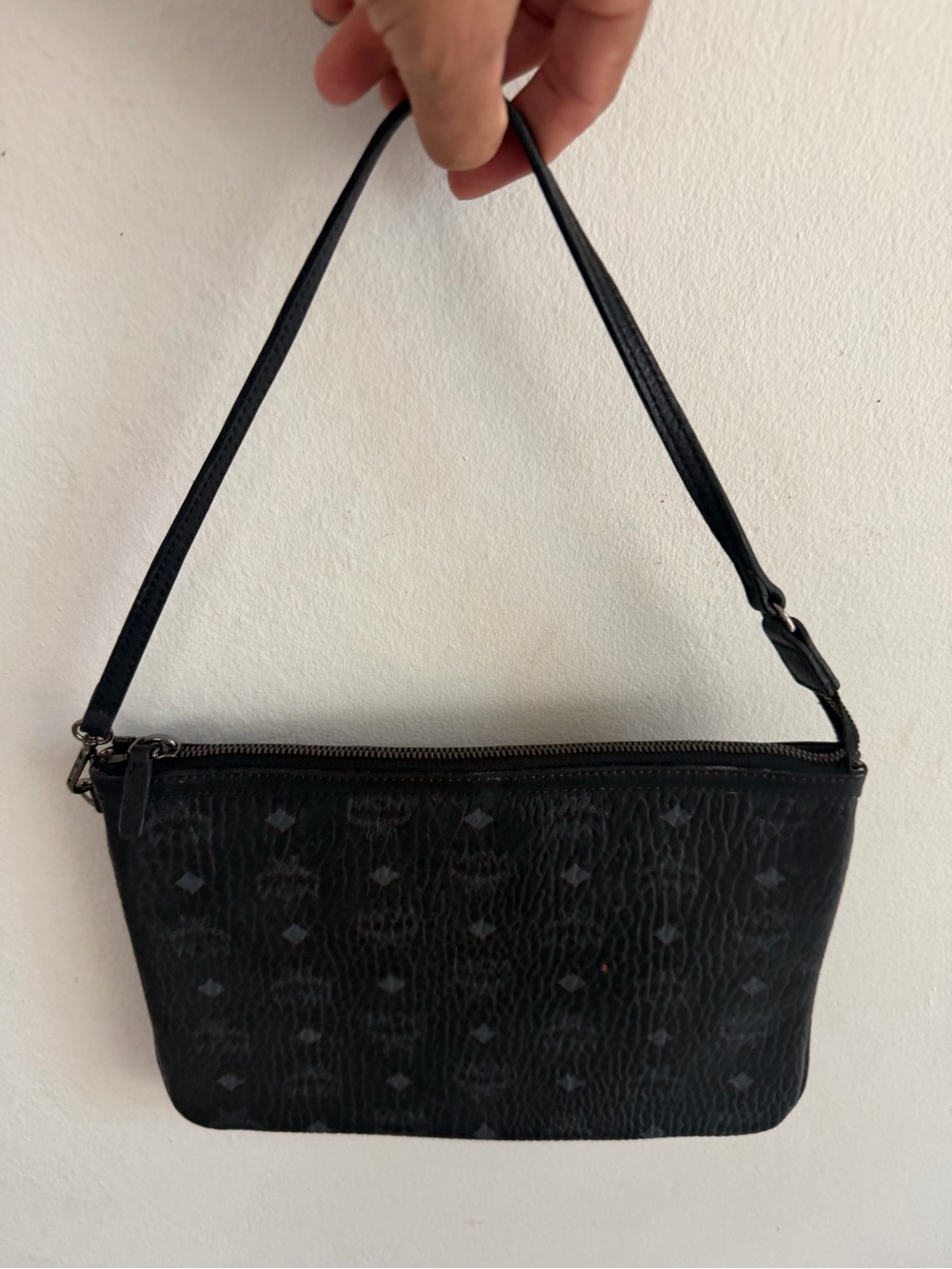 MCM Black Monogram Leather Messenger Bag